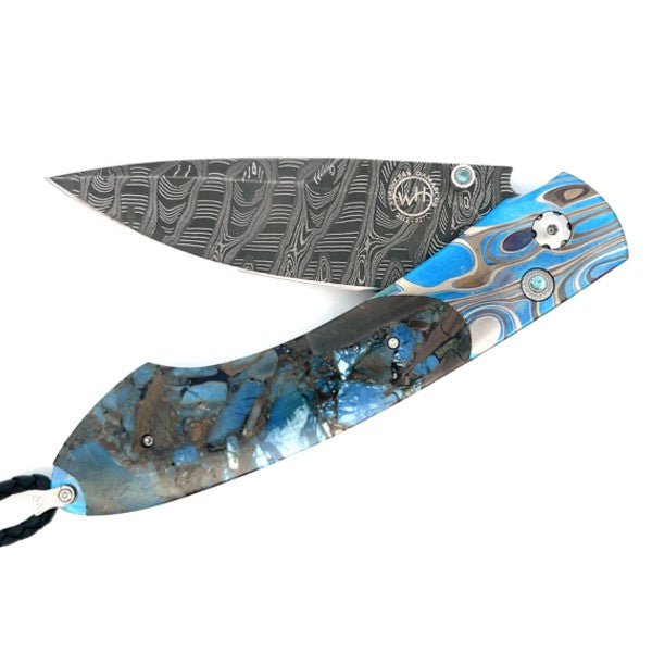 WILLIAM HENRY Blue Mosaic Fossil Mammoth Tusk Pocket Knife