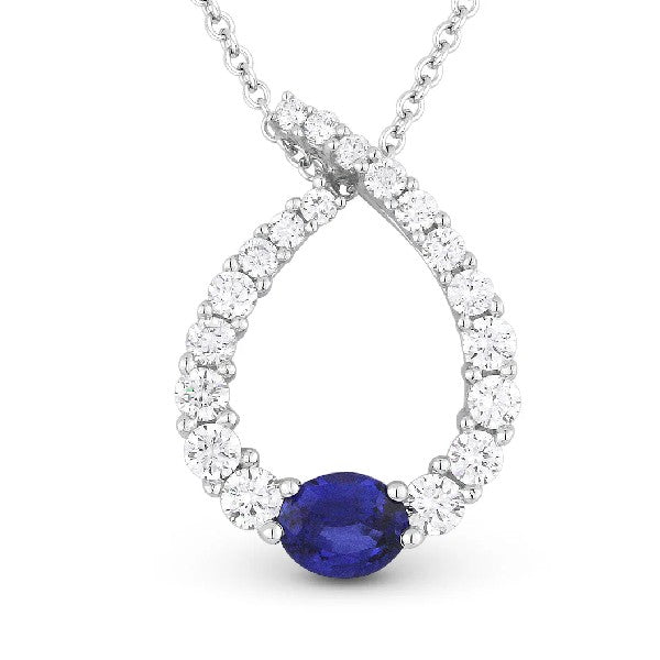 14K White Gold Open Teardrop Diamond and Sapphire Necklace