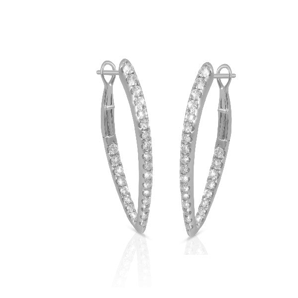 14K White Gold Diamond Inside/Out Pointed Hoop Earrings