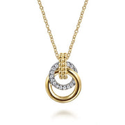 14K Yellow and White Gold Interlocking Circles Diamond Necklace