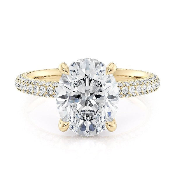MICHAEL M 18K Yellow Gold Oval Pave and Hidden Halo Diamond Engagement Ring