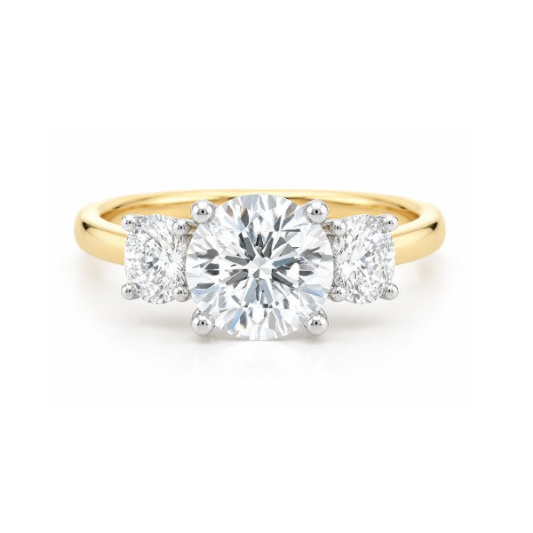 14K White & Yellow Gold 3-Stone Round Engagement Ring