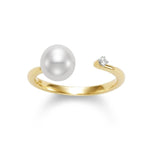 Load image into Gallery viewer, 14K Yellow Gold 7-7.5mm White Freshwater Pearl and Diamond Ring
