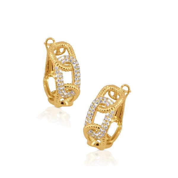 14K Yellow Gold Diamond Chain Link Hoop Earrings