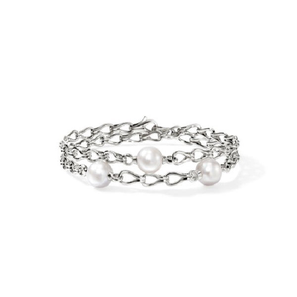JOHN HARDY Surf Sterling Silver Double Wrap Pearl Bracelet