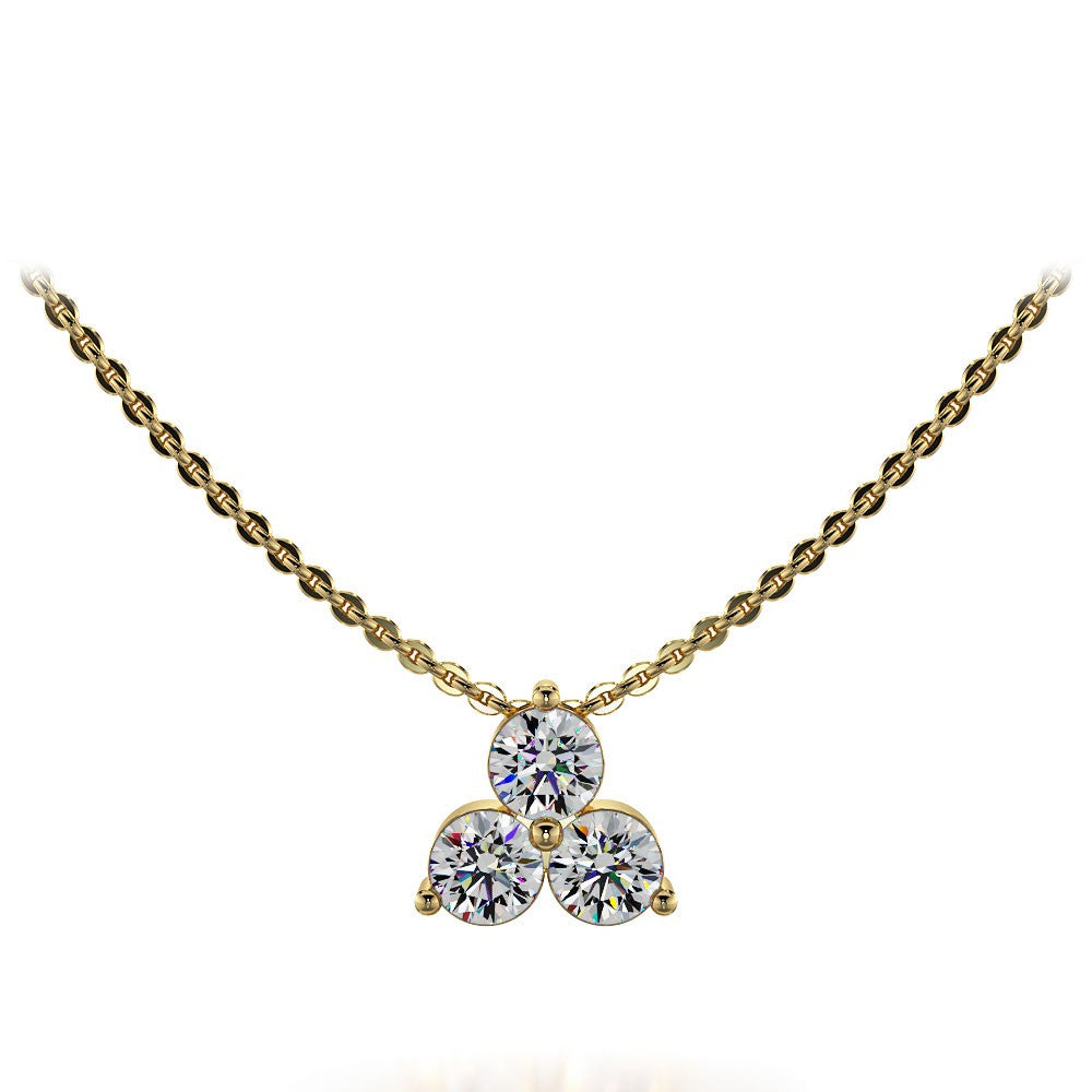 14K Yellow Gold 3-Stone Cluster Diamond Necklace