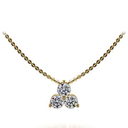 14K Yellow Gold 3-Stone Cluster Diamond Necklace