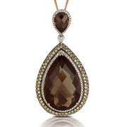 18K Rose Gold Smokey Quartz and Diamond Teardrop Pendant