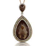 Load image into Gallery viewer, 18K Rose Gold Smokey Quartz and Diamond Teardrop Pendant
