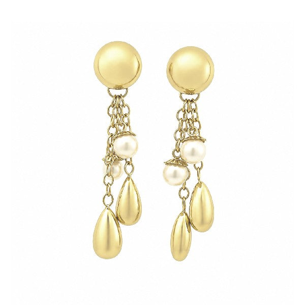 14K Yellow Gold Pearl and Gold Waterfall Dangle Earrings