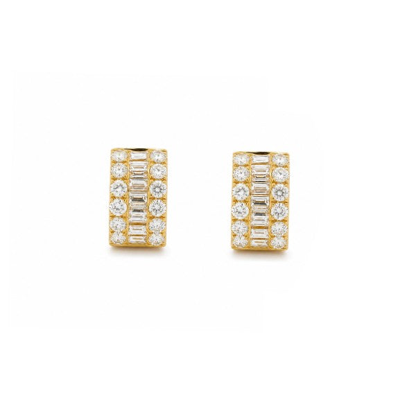 18K Yellor Gold Small 3-Row Diamond Hoop Earrings