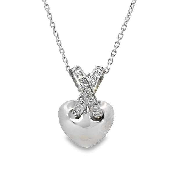 18K White Gold Puff Heart and Diamond Pendant  - FINAL SALE