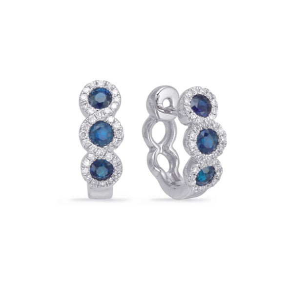 14K White Gold Sapphire & Diamond Huggie Earrings