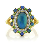 SLOANE STREET 18K Yellow Gold Ethiopian Opal Ring With Diamonds And Tsavorite