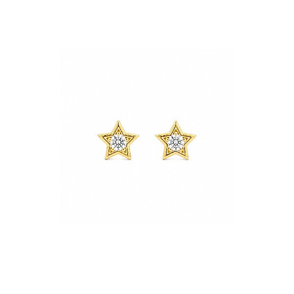 14K Yellow Gold Dainty Diamond Star Stud Earrings