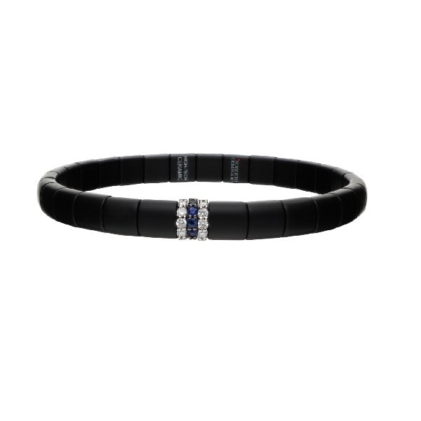 ROBERTO DEMEGLIO Matte Black Ceramic Stretchable Bracelet with Diamonds and Blue Sapphires