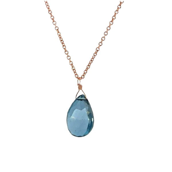 14K Rose Gold London Blue Topaz Briolette Necklace