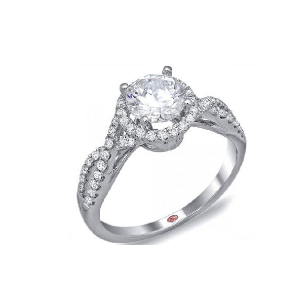 18K White Gold Diamond Halo Twist Band Enagement Ring