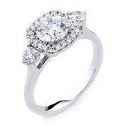 3-Stone Diamond Halo Engagement Ring