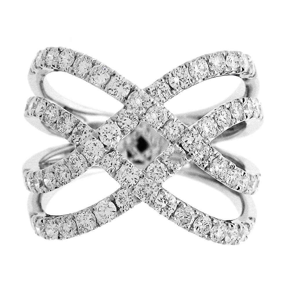18K White Gold Diamond Criss-Cross Fashion Ring