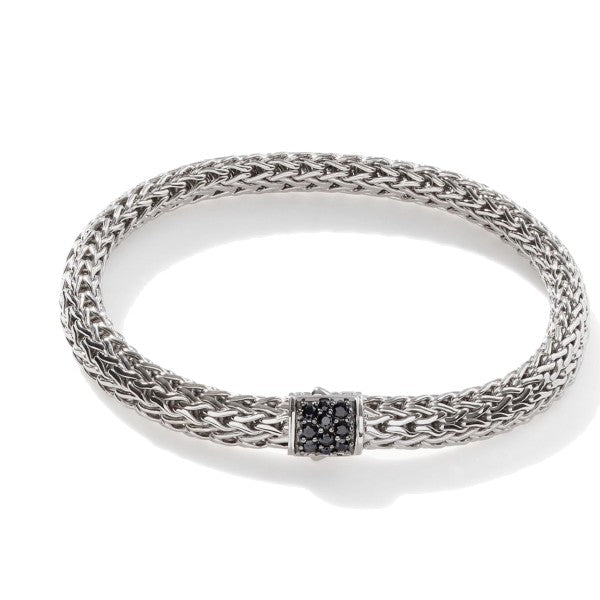 Classic Chain 6.5mm Silver Bracelet With Black Sapphire Clasp