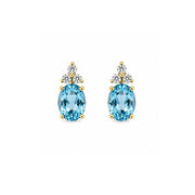 14K Yellow Gold Oval Blue Topaz and Diamond Stud Earrings