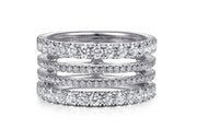 14K White Gold Four Row Diamond Ring