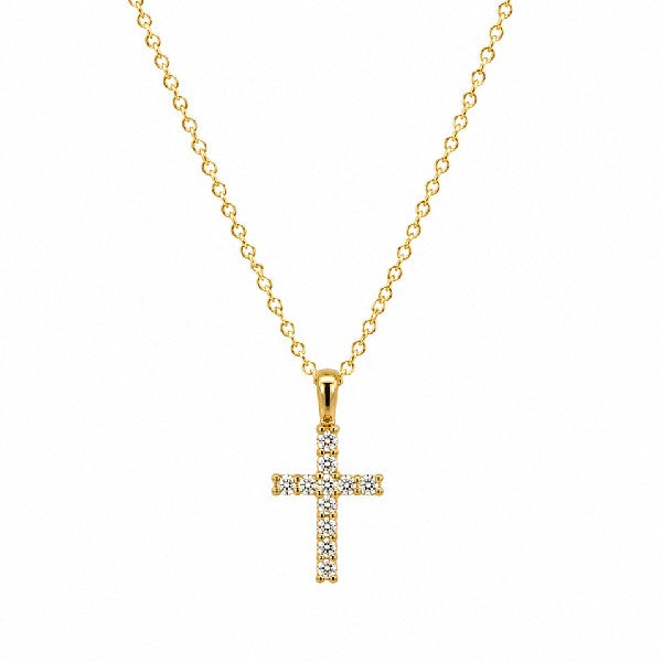 14K Yellow Gold Diamond Cross Pendant