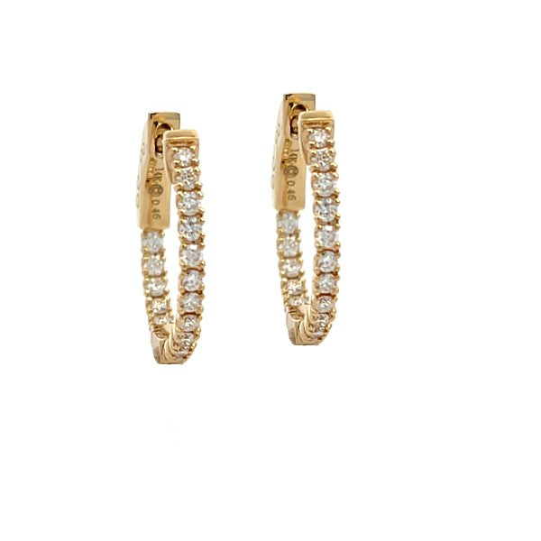 14K Yellow Gold Round Inside-Out Diamond Hoop Earrings