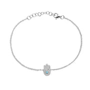 14K White Gold Turquoise and Diamond Hamsa Hand Bracelet