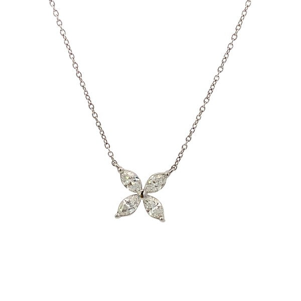 18K White Gold Marquise Diamond Flower Necklace