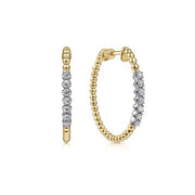 14K Yellow Gold 30mm Beaded Diamond Classic Hoop Earrings