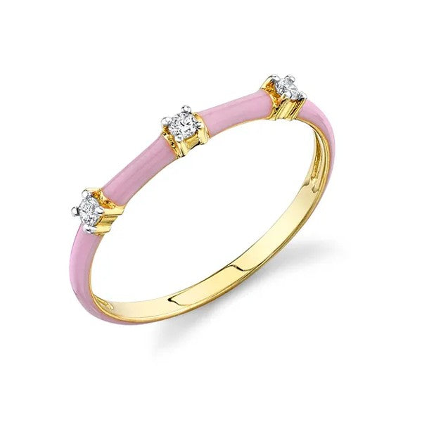 Stackable Pink Enamel and Diamond Band