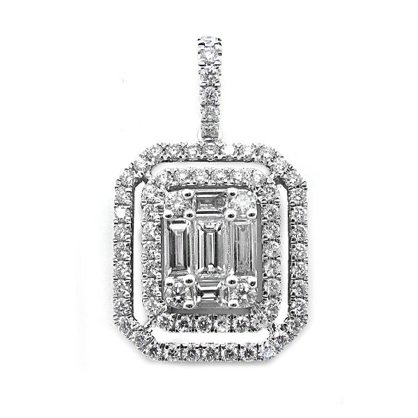 18K White Gold Baguette and Round Diamond Pendant