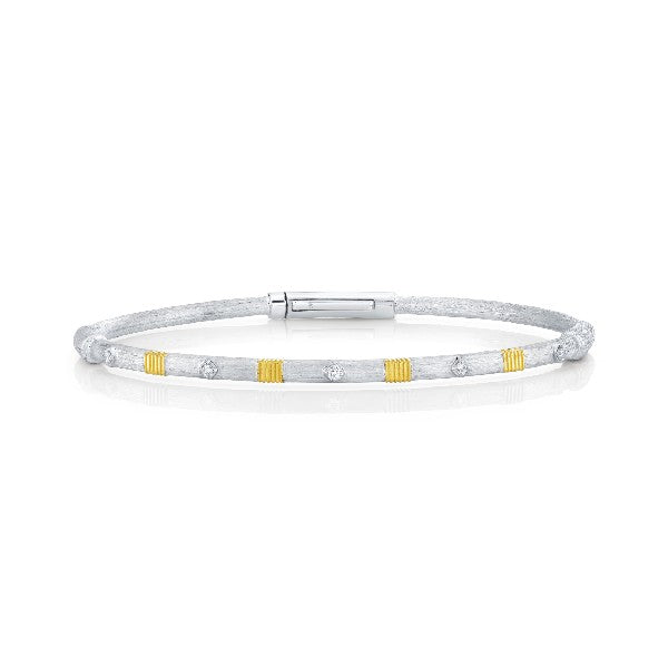 SLOANE STREET Sterling Silver and 18K Yellow Gold Diamond Station Bangle Bracelet