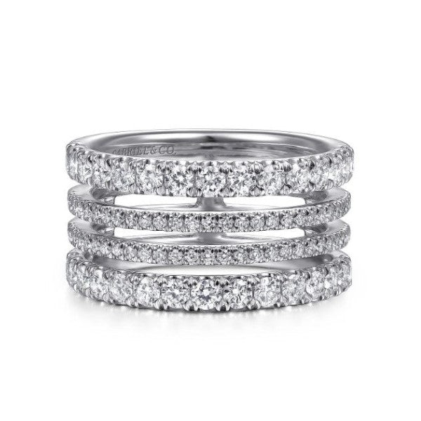 14K White Gold Four Row Diamond Ring