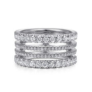 14K White Gold Four Row Diamond Ring