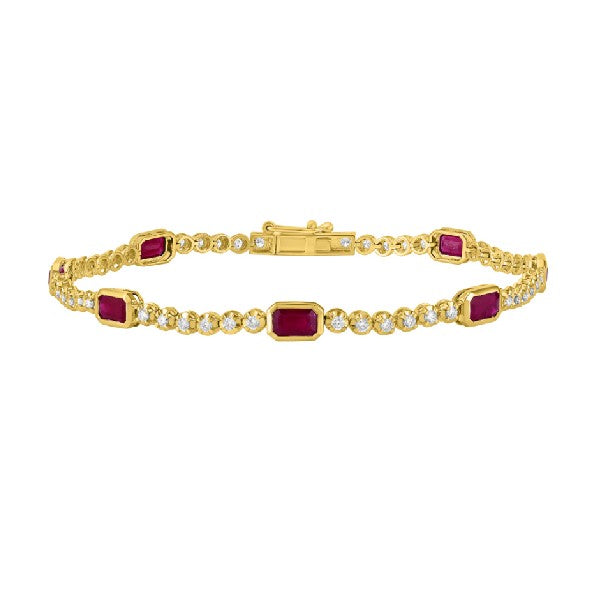 14K Yellow Gold Ruby and Diamond Station Bracelet