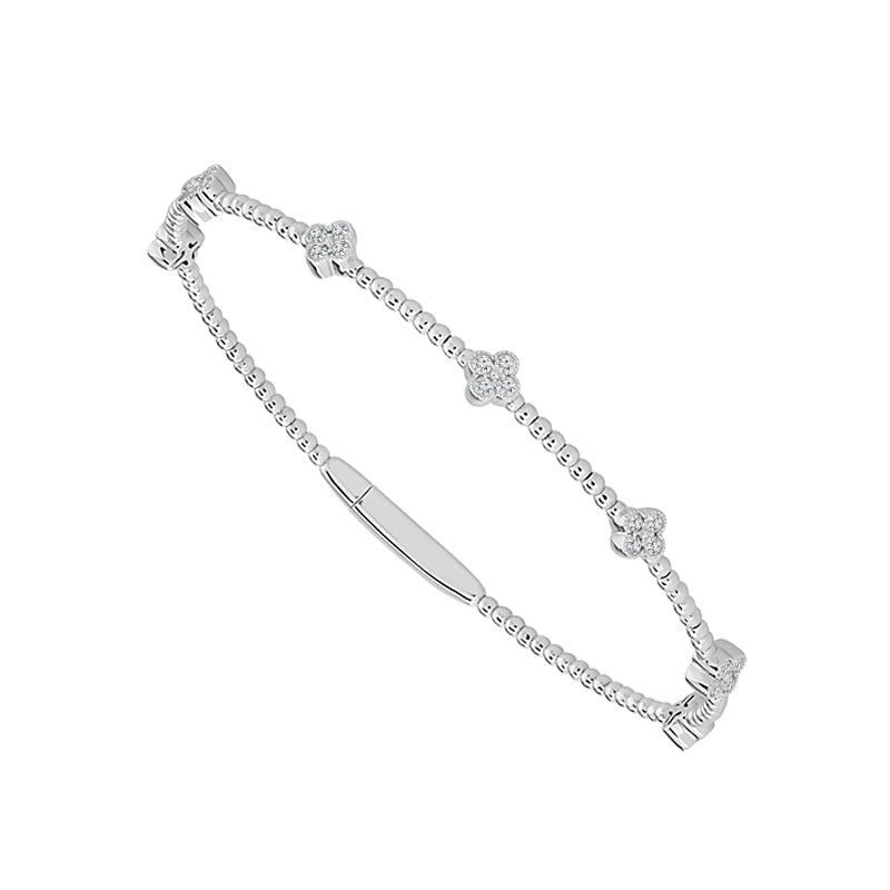 14K White Gold Diamond Clover Station Bracelet