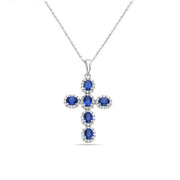 14K White Gold Sapphire Cross Necklace