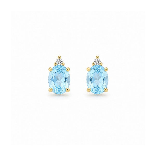 14K Yellow Gold Blue Topaz Stud Earrings