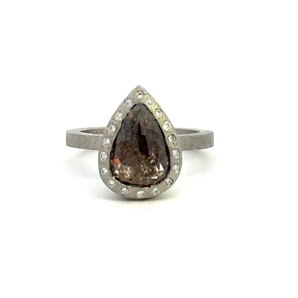 Palladium Natural Pear  Diamond Ring