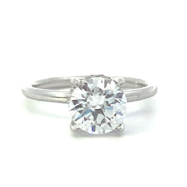 14K White Gold Round Solitaire Engagement Ring With Hidden Diamond Halo