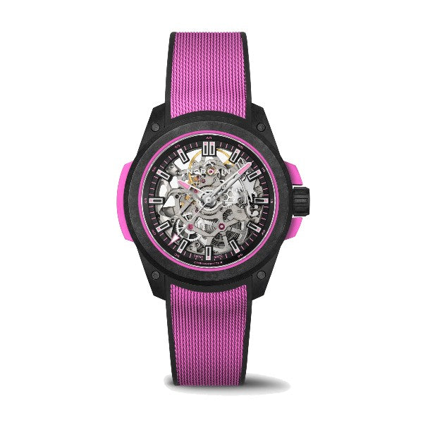 NORQAIN Wild ONE Skeleton Hyper Pink 39mm Automatic Watch