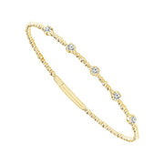 14K Yellow Gold Flexible Diamond Station Bangle Bracelet