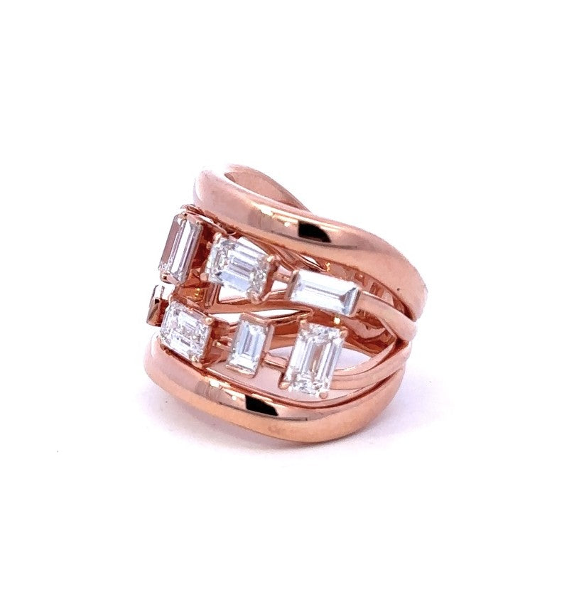 ETHO MARIA 18K Rose Gold Mixed Band Diamond Statement Ring