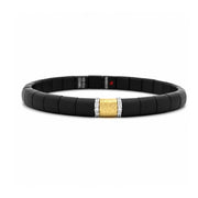 DEMEGLIO Satin Black Ceramic Yellow Gold Stretchable Bracelet With Diamonds