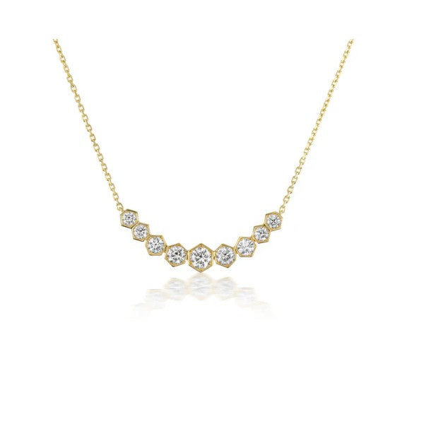 18K Yellow Gold Diamond Graduated Hexagon Necklace