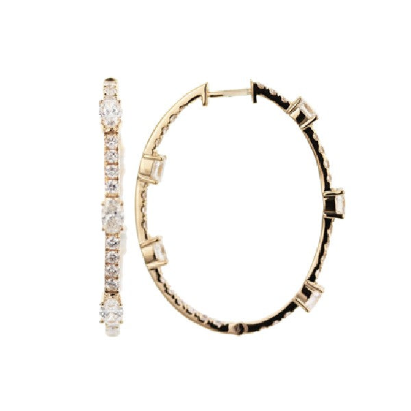 18K Yellow Gold Diamond Inside/Out Oval Hoop Earrings