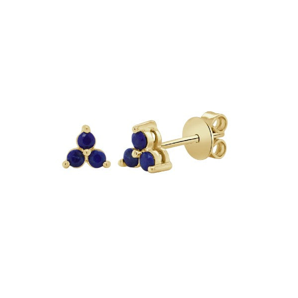 14K Yellow Gold Lapis 3 Stone Stud Earrings